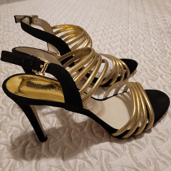 Michael Kors Black and Gold, Velvet, Stiletto Heels/Sandals Size 11 (Almost New) - Picture 4 of 6
